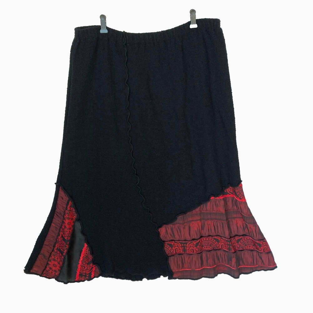 Vtg Jaskar Patchwork Asymmetric Whimsigoth Goth Midi Skirt Womens 2X Black Red